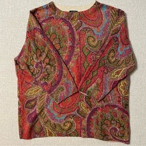 Talbots 100% Cashmere Multicolor Paisley 3/4 Sleeve Top